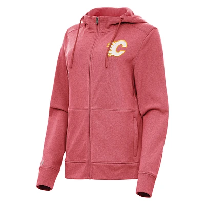 Women's Antigua Heather Red Calgary Flames Seeker Full-Zip Hoodie