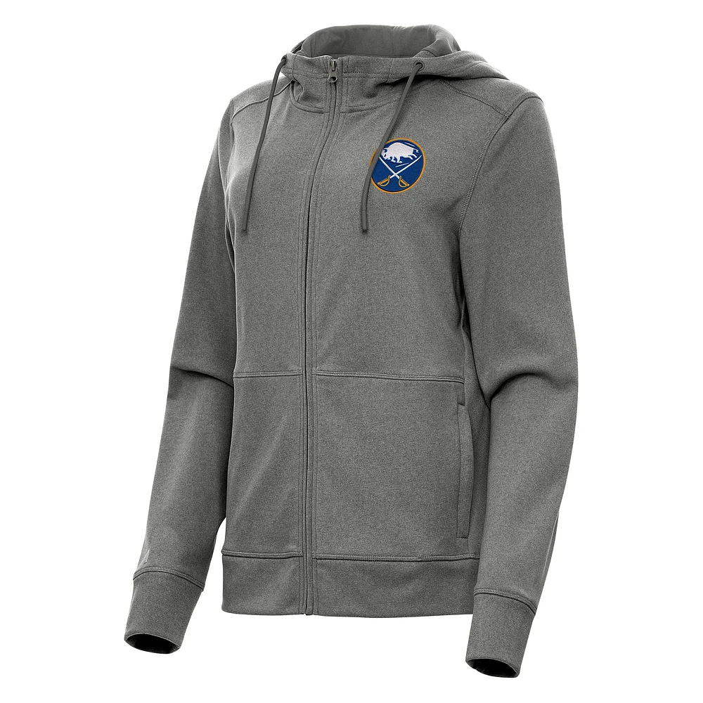 Women's Antigua Heather Black Buffalo Sabres Seeker Full-Zip Hoodie