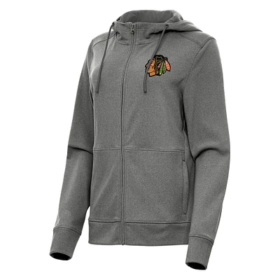 Women's Antigua Heather Black Chicago Blackhawks Seeker Full-Zip Hoodie