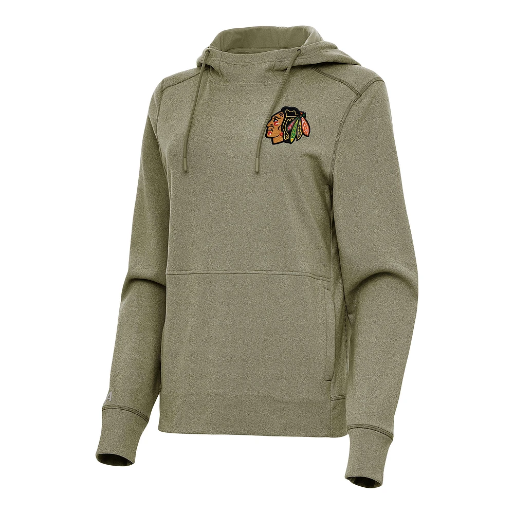Women's Antigua Olive Chicago Blackhawks Justice Pullover Hoodie