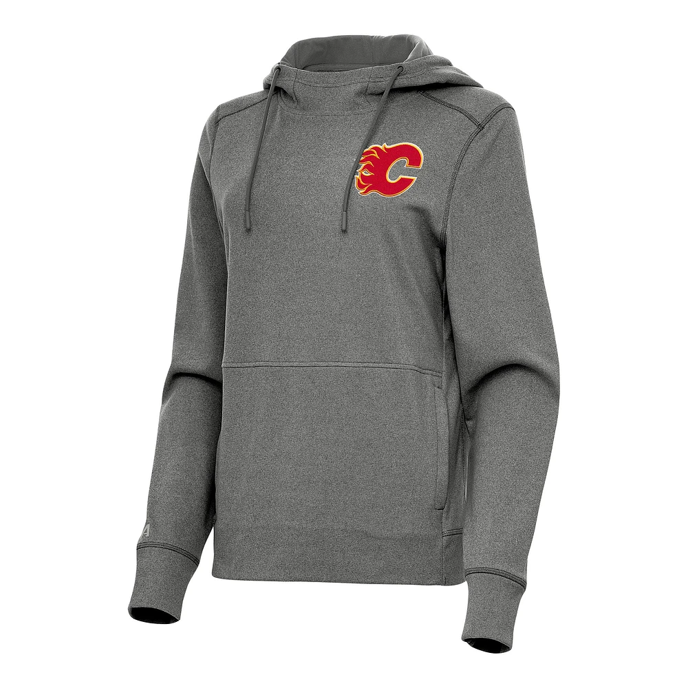 Women's Antigua Heather Black Calgary Flames Justice Pullover Hoodie
