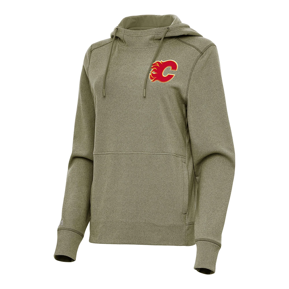 Women's Antigua Olive Calgary Flames Justice Pullover Hoodie