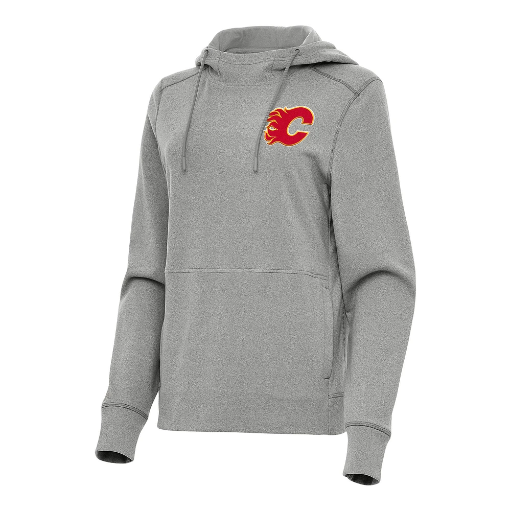 Women's Antigua Heather Gray Calgary Flames Justice Pullover Hoodie