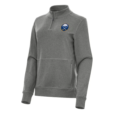 Women's Antigua Heather Black Buffalo Sabres Crush Quarter-Zip Fleece Sweatshirt