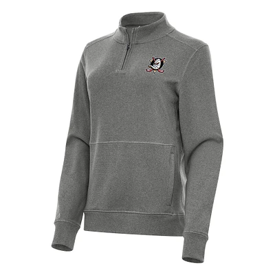 Women's Antigua Heather Black Anaheim Ducks Crush Quarter-Zip Fleece Sweatshirt