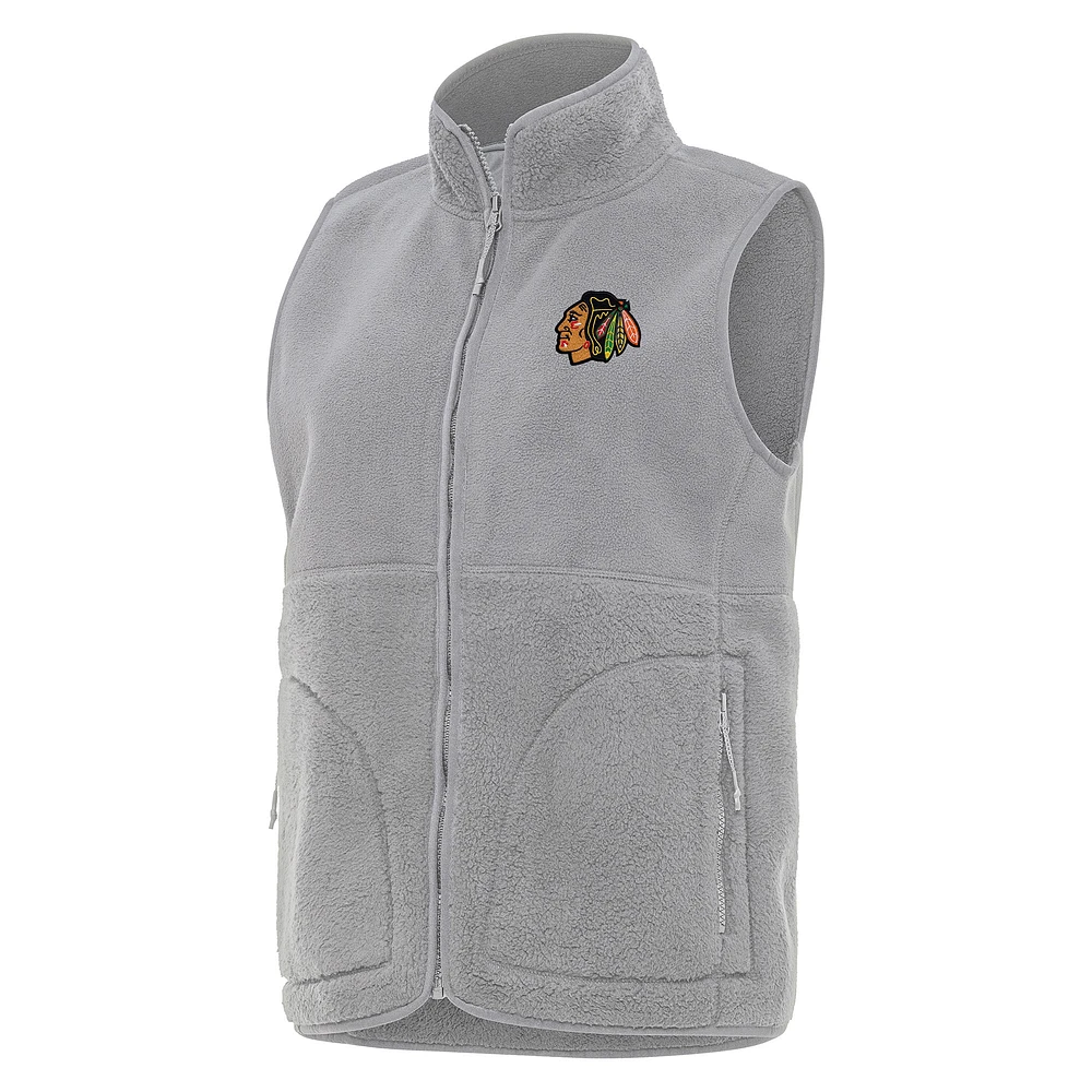 Women's Antigua Gray Chicago Blackhawks Nostalgic Full-Zip Vest