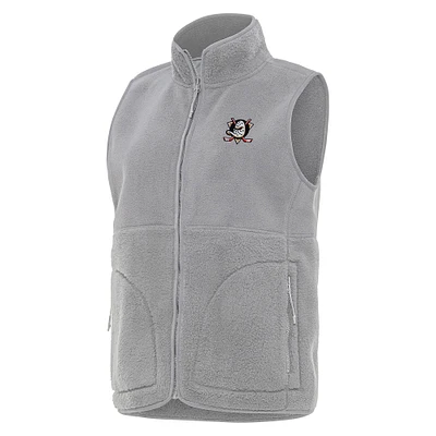 Women's Antigua Gray Anaheim Ducks Nostalgic Full-Zip Vest