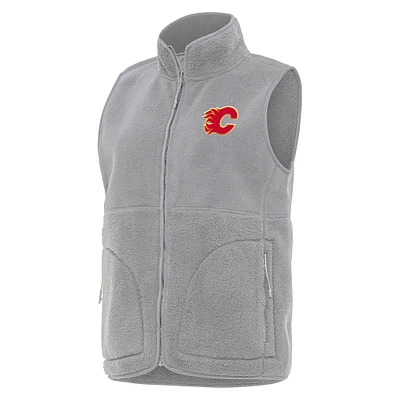 Women's Antigua Gray Calgary Flames Nostalgic Full-Zip Vest