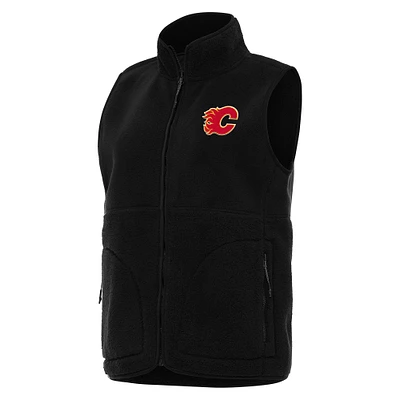 Women's Antigua Black Calgary Flames Nostalgic Full-Zip Vest