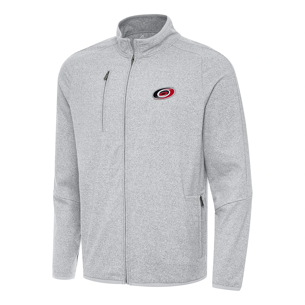 Men's Antigua Heather Gray Carolina Hurricanes Hold-Up Full-Zip Tri-Blend Jacket