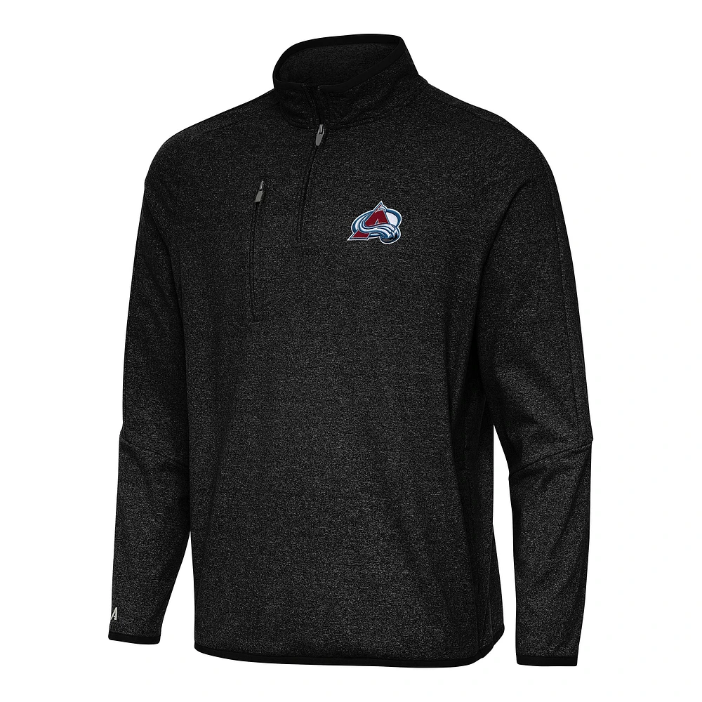 Men's Antigua Heather Black Colorado Avalanche Certain Quarter-Zip Tri-Blend Sweatshirt