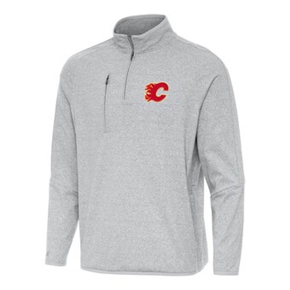 Men's Antigua Heather Gray Calgary Flames Certain Quarter-Zip Tri-Blend Sweatshirt