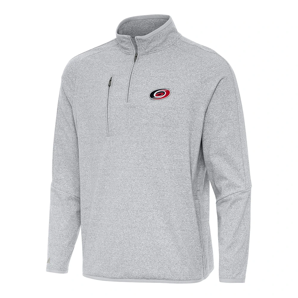 Men's Antigua Heather Gray Carolina Hurricanes Certain Quarter-Zip Tri-Blend Sweatshirt