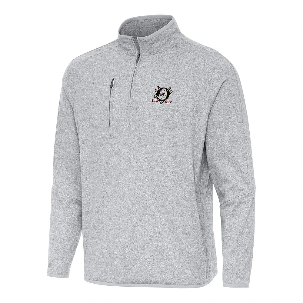 Men's Antigua Heather Gray Anaheim Ducks Certain Quarter-Zip Tri-Blend Sweatshirt