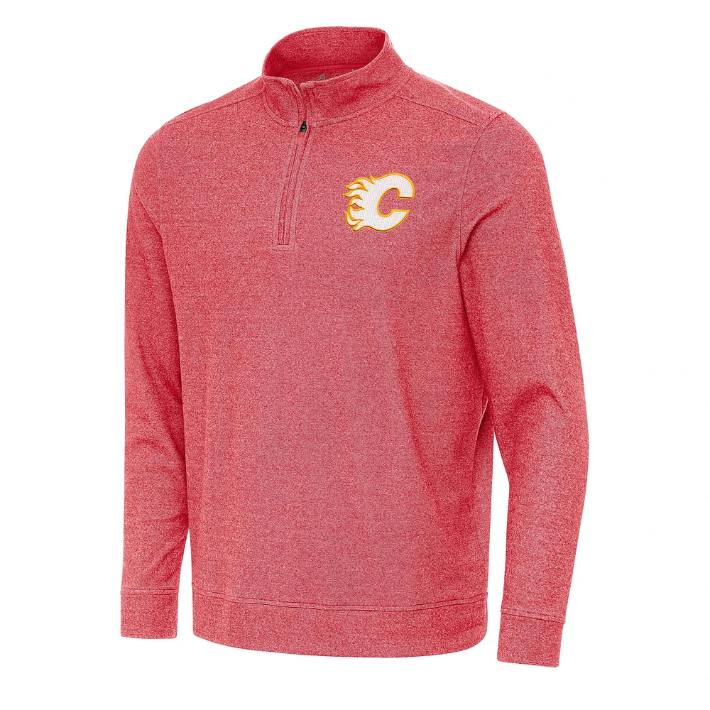 Men's Antigua Heather Red Calgary Flames Subtle Quarter-Zip Sweatshirt