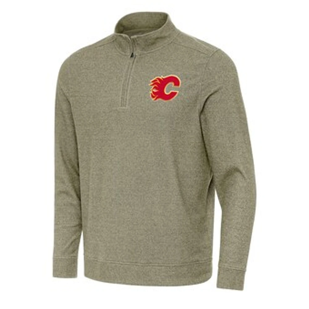 Men's Antigua Olive Calgary Flames Subtle Quarter-Zip Sweatshirt