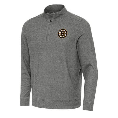 Men's Antigua Heather Black Boston Bruins Subtle Quarter-Zip Sweatshirt