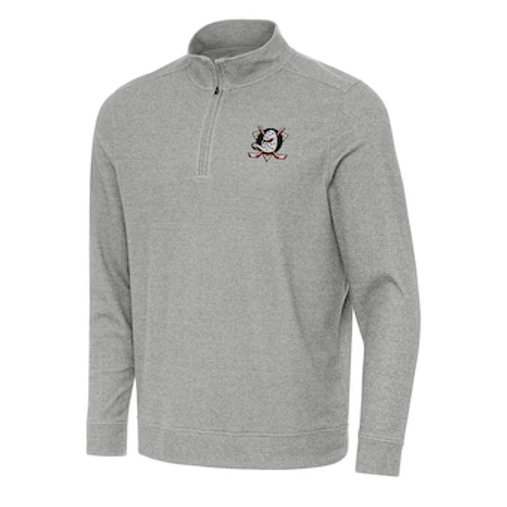 Men's Antigua Heather Gray Anaheim Ducks Subtle Quarter-Zip Sweatshirt