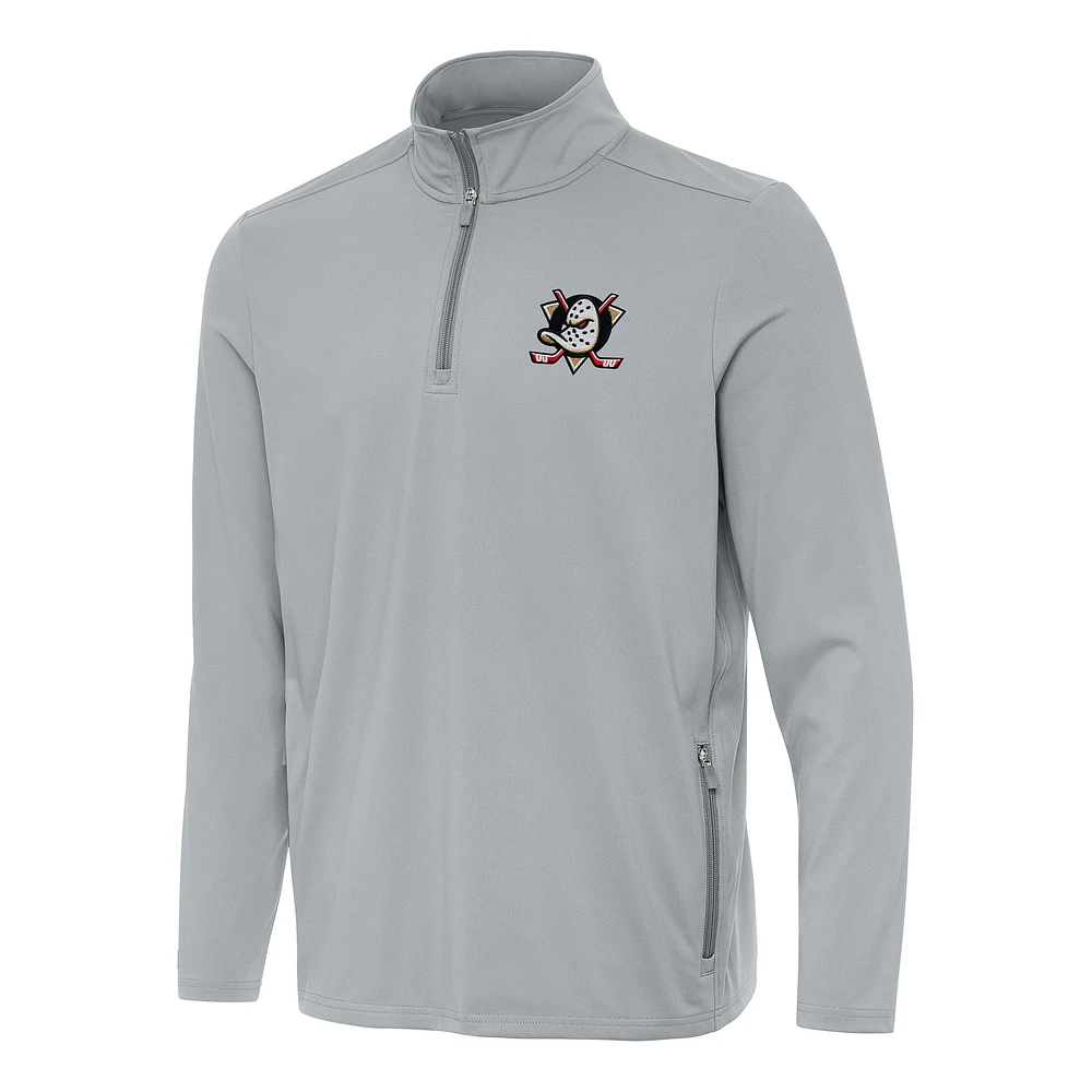 Men's Antigua Gray Anaheim Ducks Perilous Quarter-Zip Sweatshirt