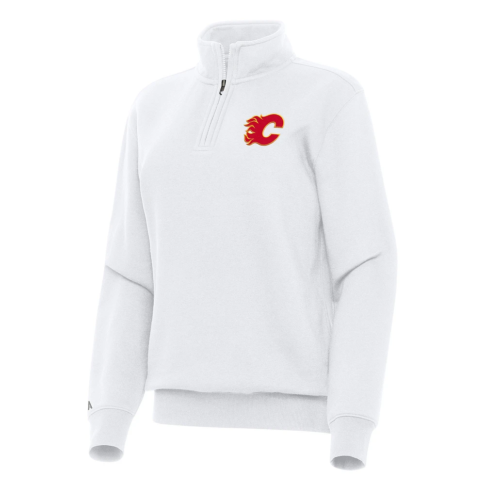 Women's Antigua White Calgary Flames Victory Quarter-Zip Sweatshirt