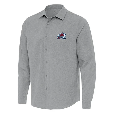 Men's Antigua Gray Colorado Avalanche Exposure Woven Long Sleeve Button-Up Shirt