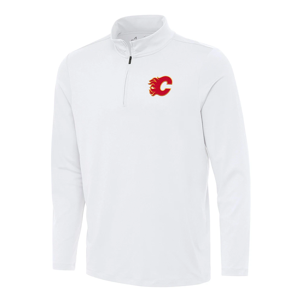 Men's Antigua White Calgary Flames Reprocess Quarter-Zip Top