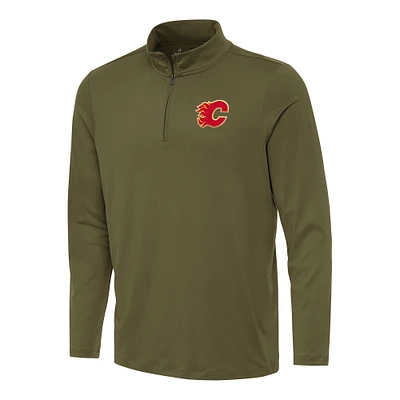 Men's Antigua Olive Calgary Flames Reprocess Quarter-Zip Top