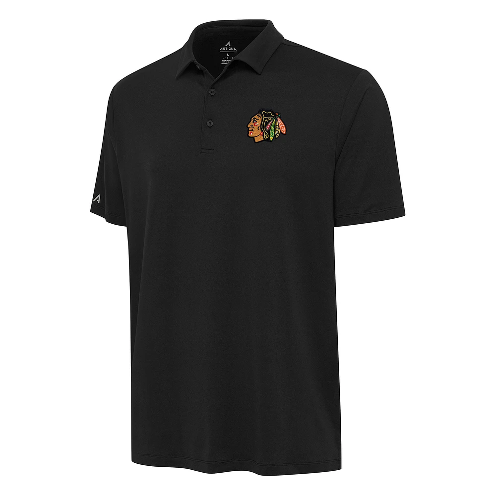 Men's Antigua Black Chicago Blackhawks Reprocess Polo