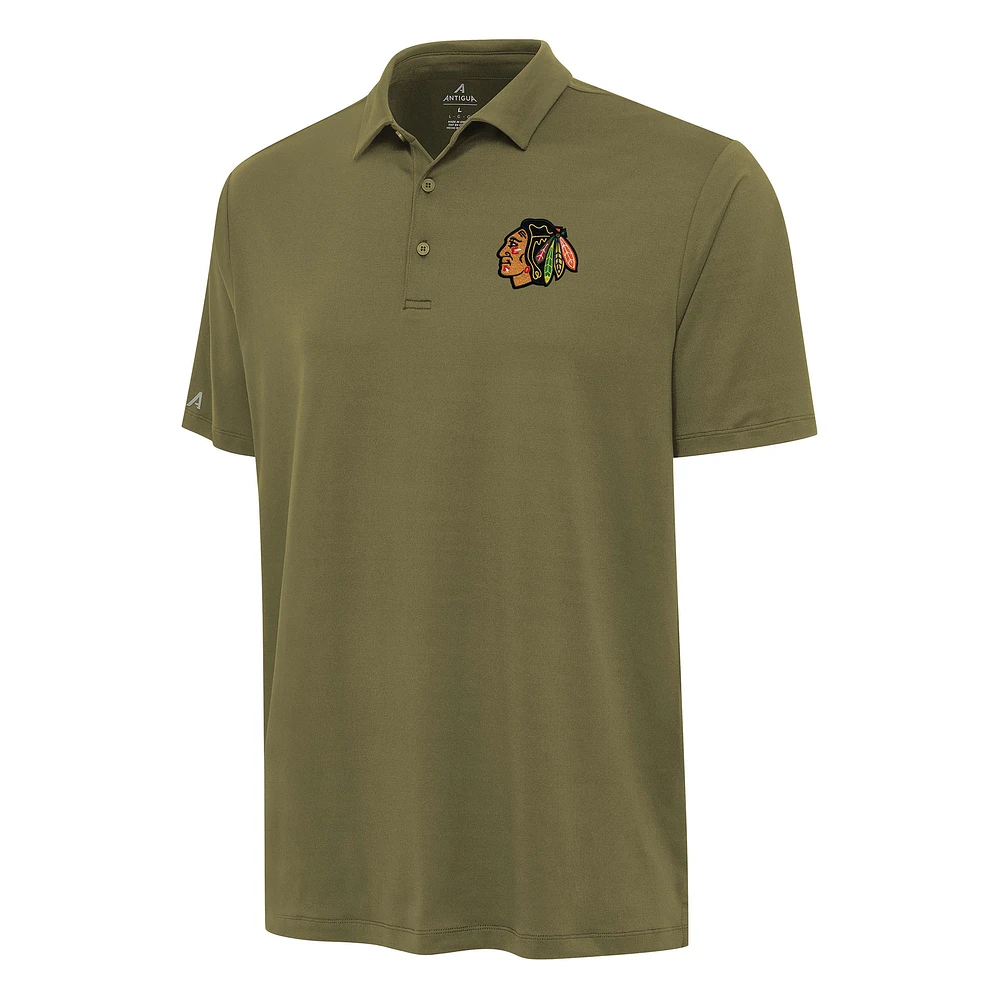 Men's Antigua Olive Chicago Blackhawks Reprocess Polo