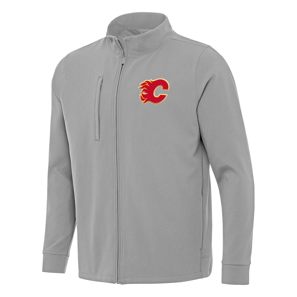 Men's Antigua Gray Calgary Flames Regard Full-Zip Jacket
