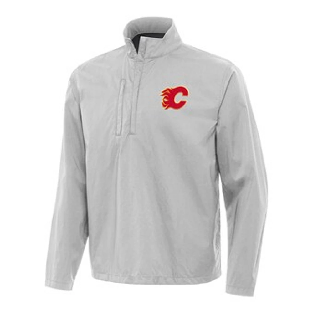 Men's Antigua Heather Gray Calgary Flames Brisk Quarter-Zip Windbreaker
