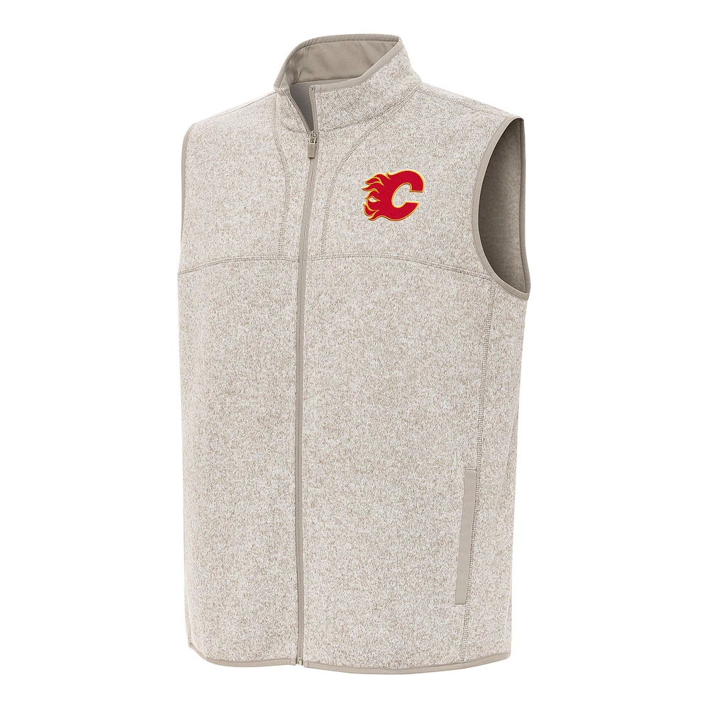 Men's Antigua Oatmeal Calgary Flames Fortune Full-Zip Vest