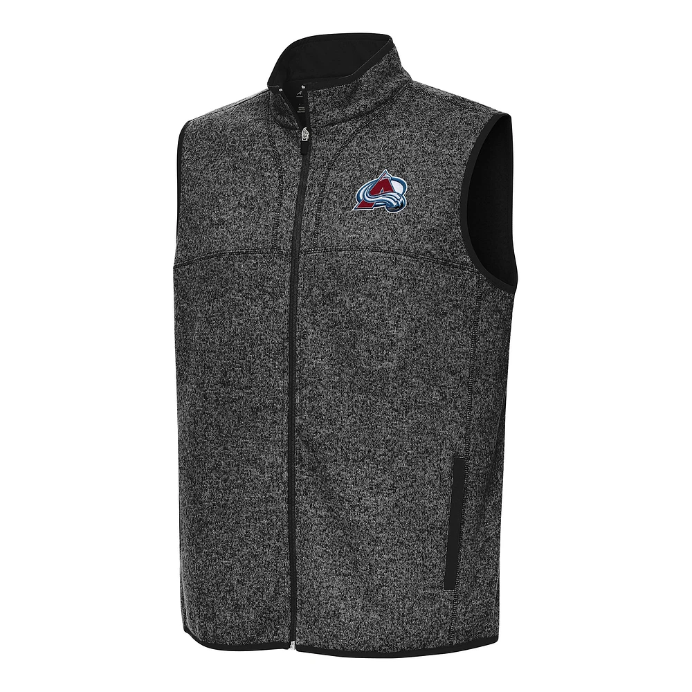Men's Antigua Heather Black Colorado Avalanche Fortune Full-Zip Vest