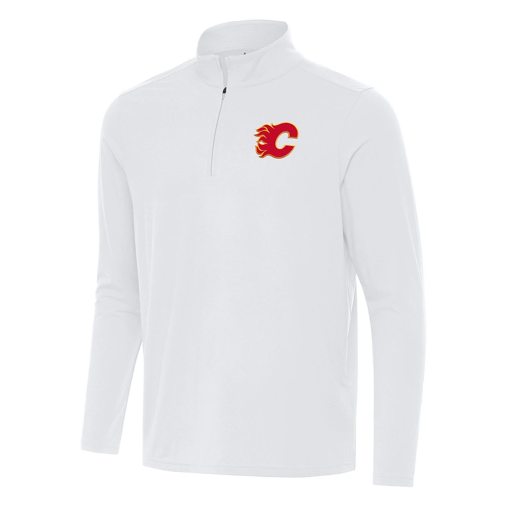 Men's Antigua White Calgary Flames Intent Quarter-Zip Top