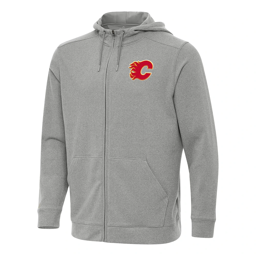 Men's Antigua Heather Calgary Flames Effortless Full-Zip Hoodie Jacket