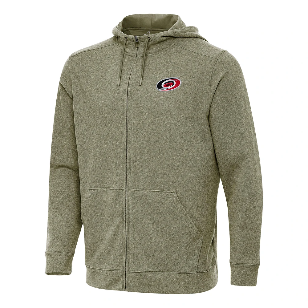 Men's Antigua Olive Carolina Hurricanes Effortless Full-Zip Hoodie Jacket