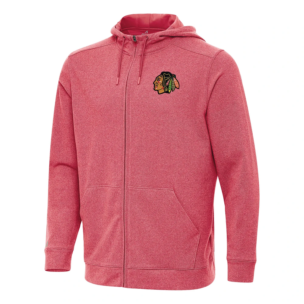 Men's Antigua Heather Red Chicago Blackhawks Effortless Full-Zip Hoodie Jacket