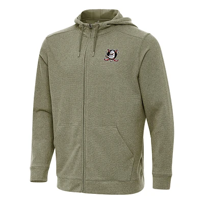 Men's Antigua Olive Anaheim Ducks Effortless Full-Zip Hoodie Jacket