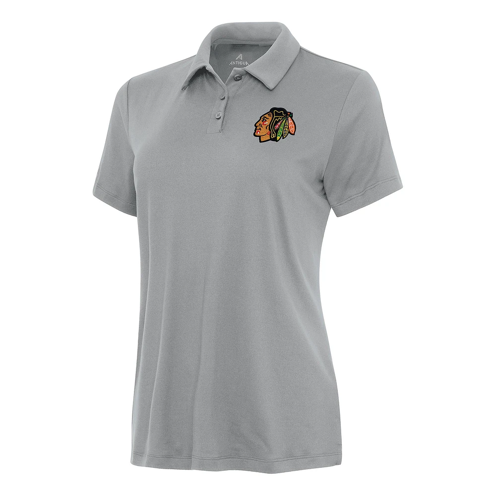 Women's Antigua Gray Chicago Blackhawks Reprocess Polo
