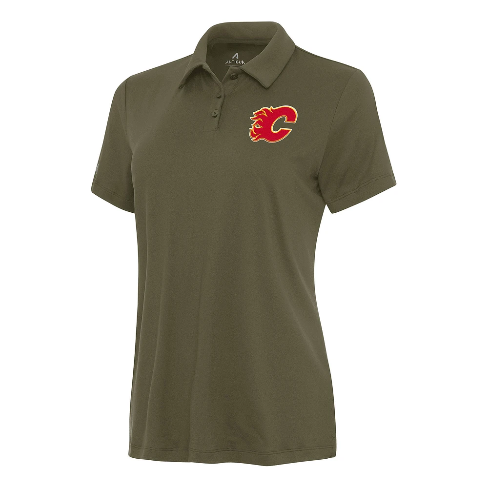 Women's Antigua Olive Calgary Flames Reprocess Polo