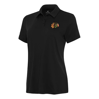 Women's Antigua Black Chicago Blackhawks Reprocess Polo