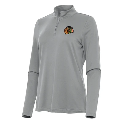 Women's Antigua Gray Chicago Blackhawks Reprocess Quarter-Zip Top