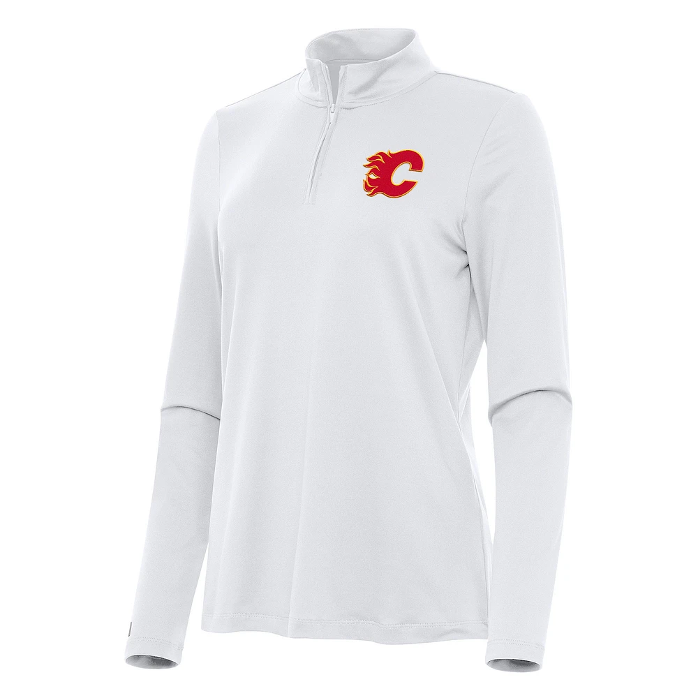 Women's Antigua White Calgary Flames Reprocess Quarter-Zip Top