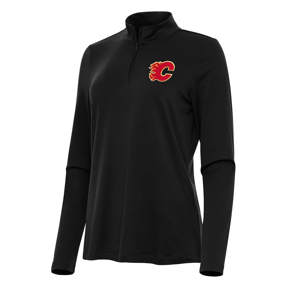 Women's Antigua Black Calgary Flames Reprocess Quarter-Zip Top