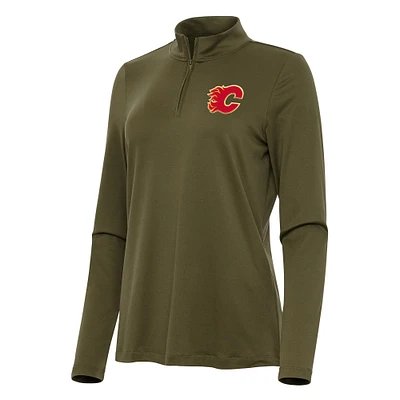 Women's Antigua Olive Calgary Flames Reprocess Quarter-Zip Top