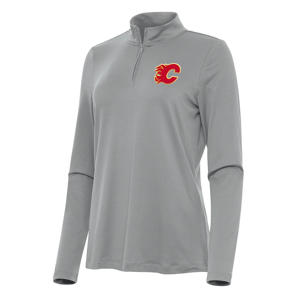 Women's Antigua Gray Calgary Flames Reprocess Quarter-Zip Top