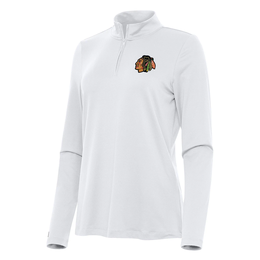 Women's Antigua White Chicago Blackhawks Reprocess Quarter-Zip Top