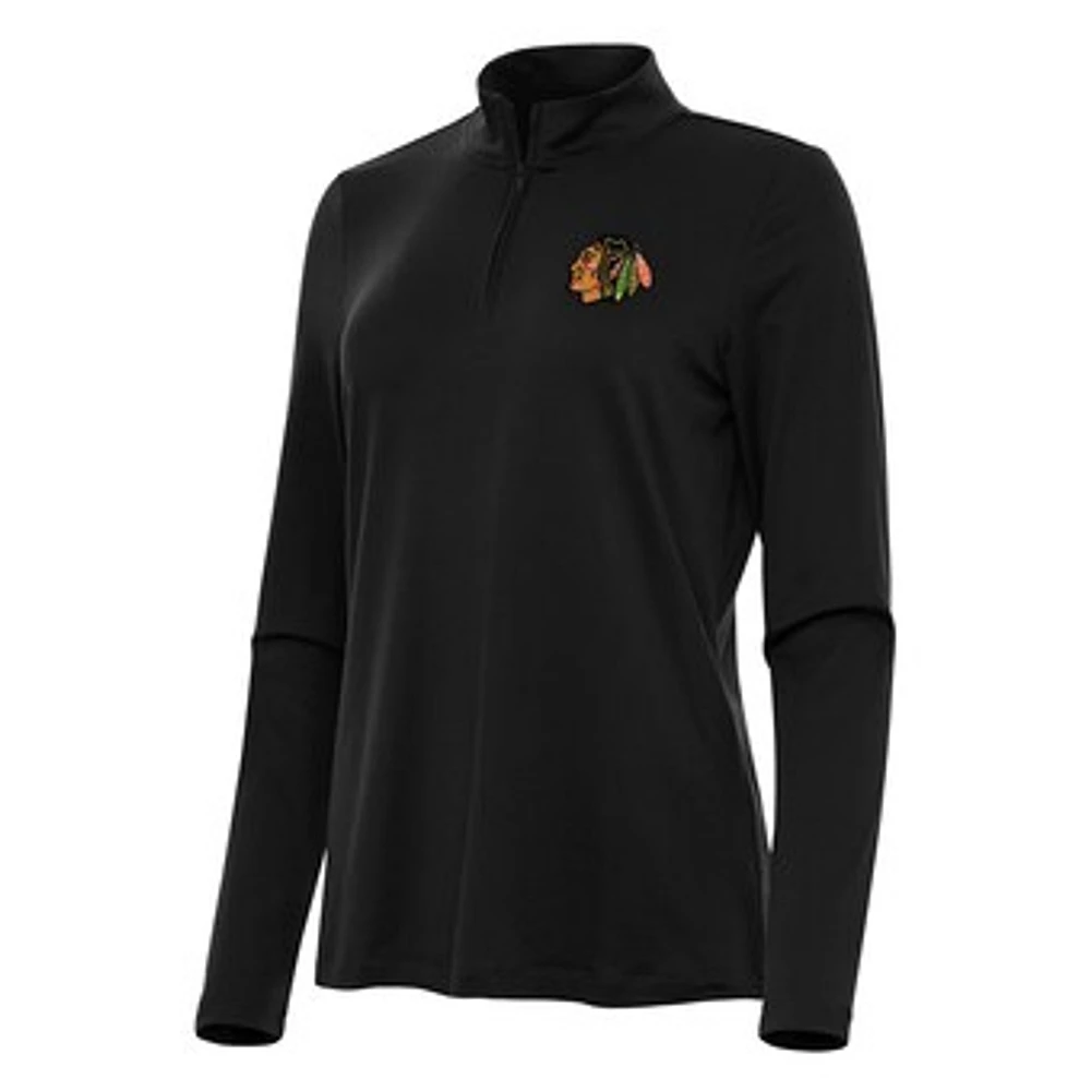 Women's Antigua Black Chicago Blackhawks Reprocess Quarter-Zip Top