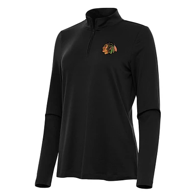 Women's Antigua Black Chicago Blackhawks Reprocess Quarter-Zip Top