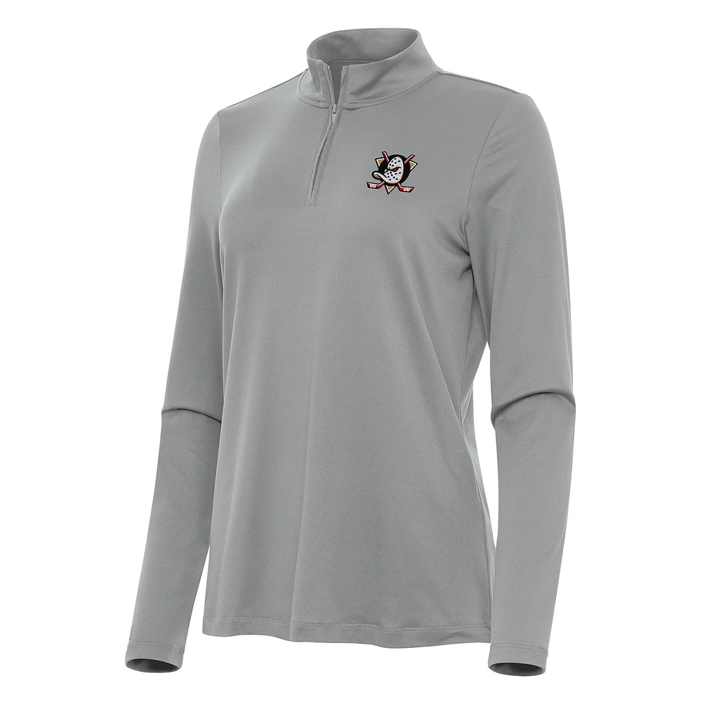 Women's Antigua Gray Anaheim Ducks Reprocess Quarter-Zip Top